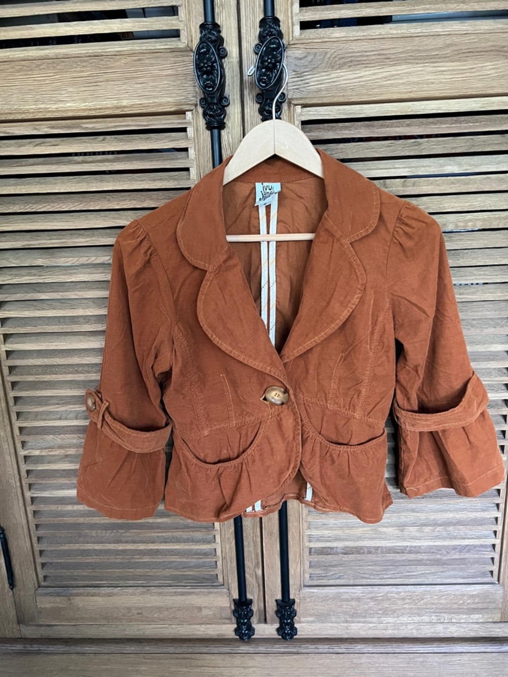 ivy jane Rust Brown Cropped Blazer with Gathered Pockets